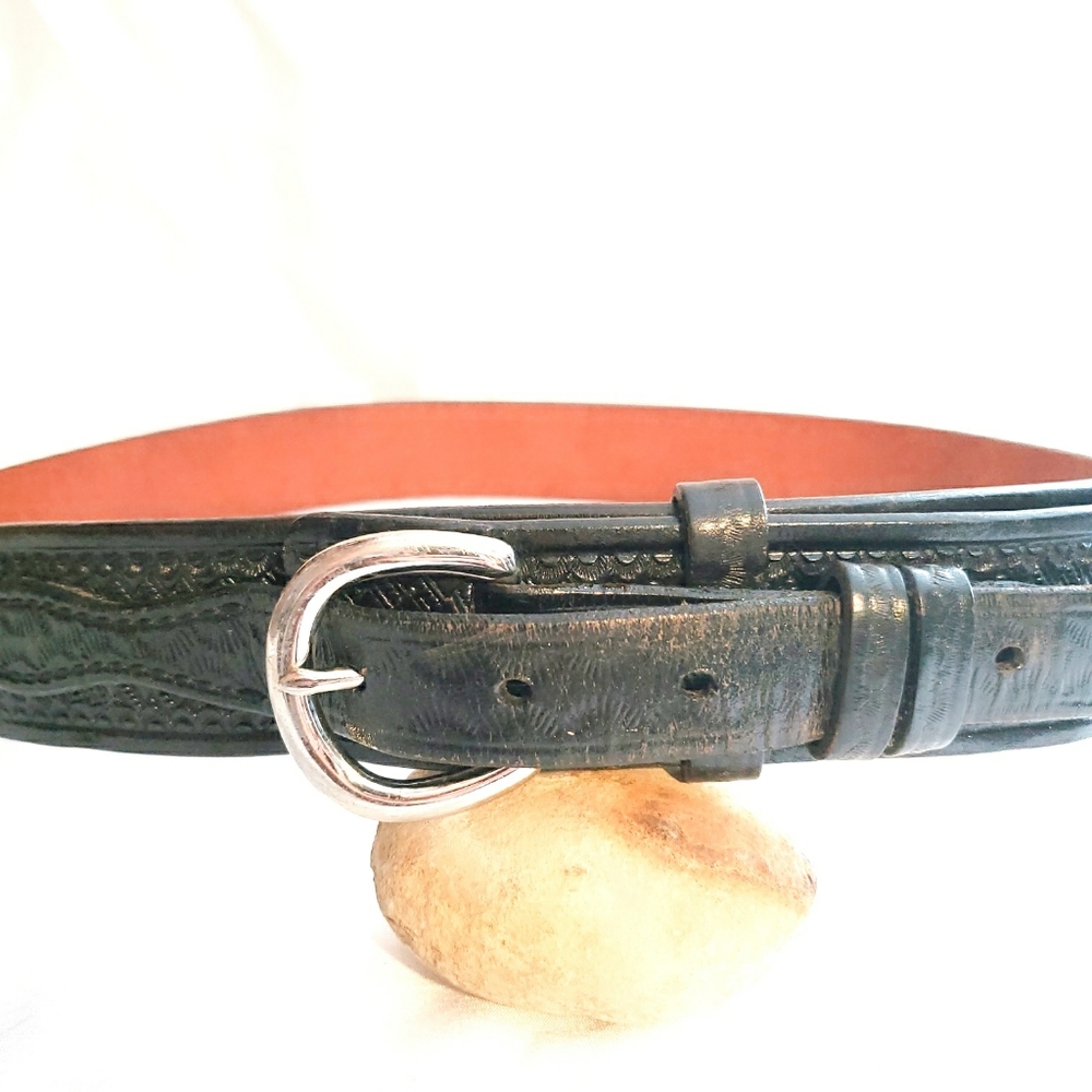 Vintage Western Black Embossed Leather Belt